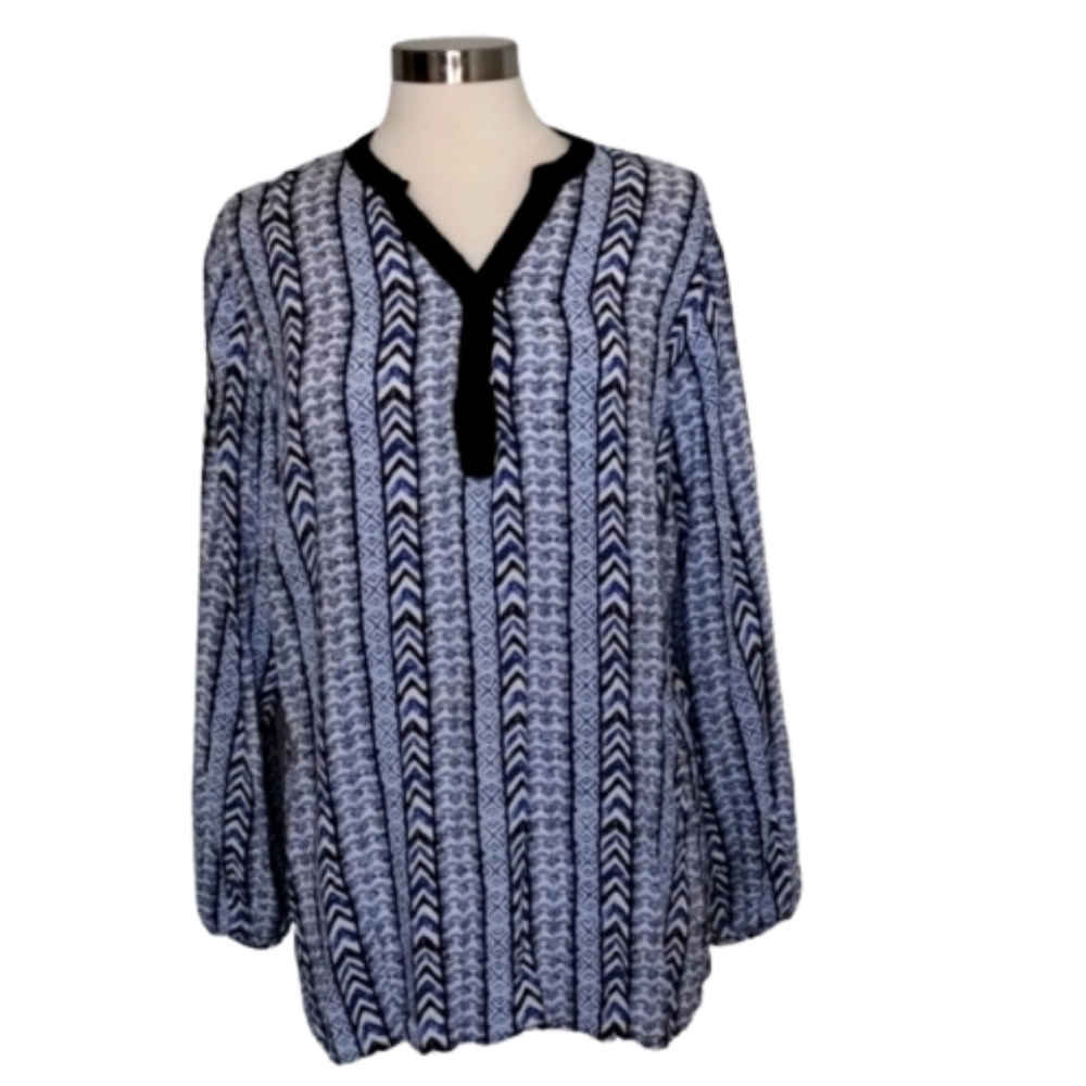 Cato Plus Size Blue Patterned V-Neck Tunic Top - 18/20W